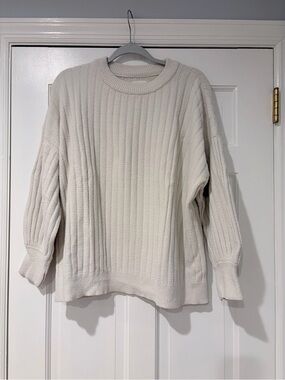 aerie Cream Ribbed Crewneck Sweater